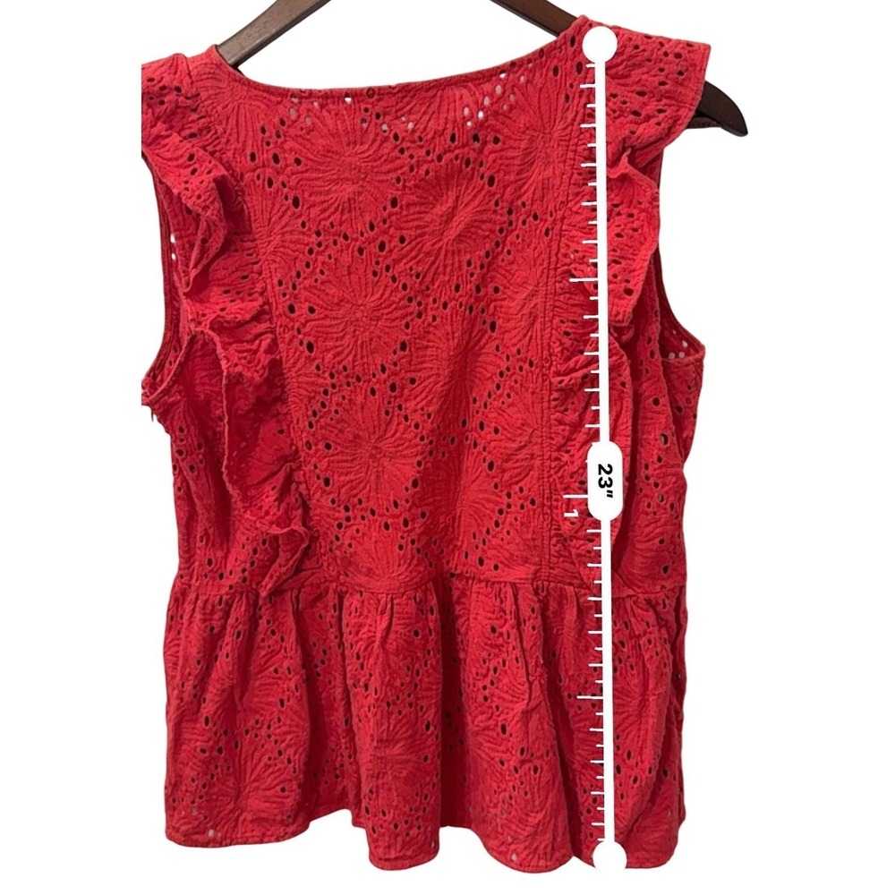 Anna Rachele Red Eyelet Lace Peplum Top Ruffle Sleeveless M/L Vintage Cottage - Picture 6 of 7